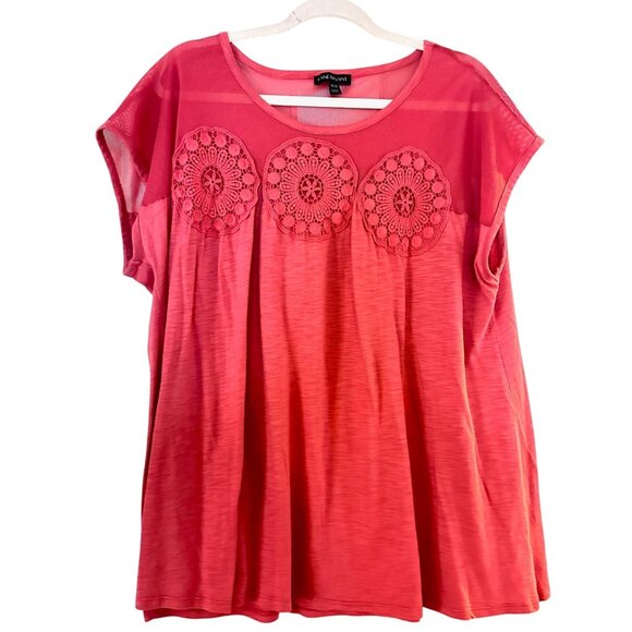 Lane Bryant Womens Top Tunic Tee Size 18 20 Pink Crochet Details - Picture 2 of 3